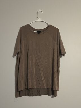 Lumiere Taupe Oversized Short Sleeve Tee, Cropped Edges, Large